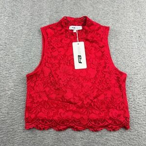 FB Sister Red Lace Women's S Small Sleeveless Mock Neck Crop Top NWT